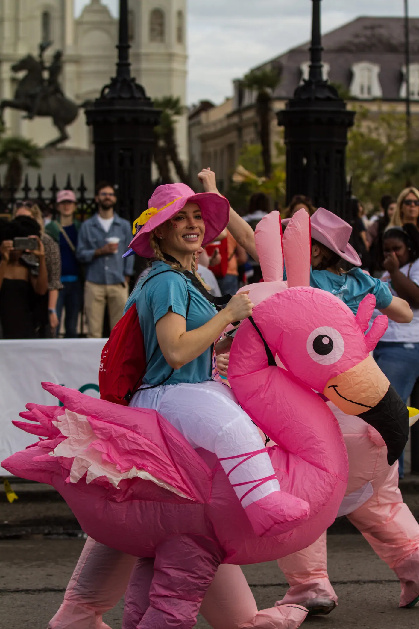 A flamingo by St. Louis Cathedral